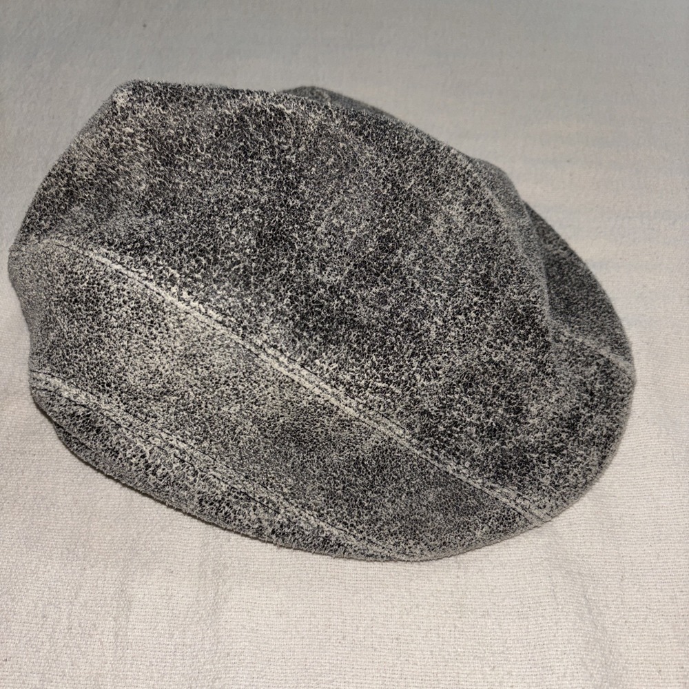 Cremieux Men's Distressed Grey‎ Leather Newsboy Ivy-Style Cap Size S/M NWT